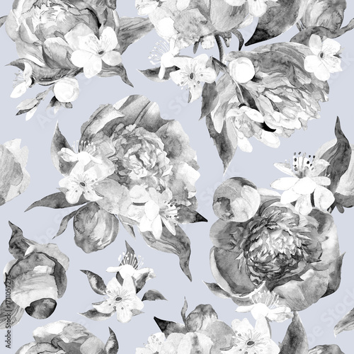Botanical seamless pattern with abstract flowers and peony sulhouettes for textiles. High quality illustration