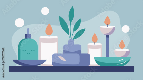 Calming Environment A tranquil spa setting with candles plants and a relaxing atmosphere where the facial treatment is taking place emphasizing relaxation.