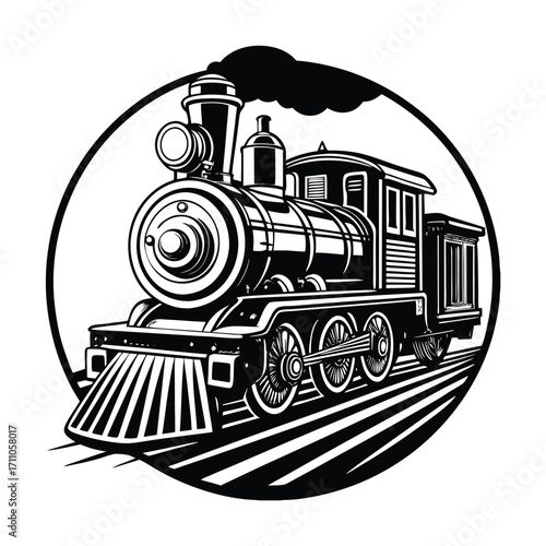 Classic Locomotive Icon: A vintage steam engine, rendered in a bold and iconic style, traversing a track, evoking a sense of history and industrial charm.