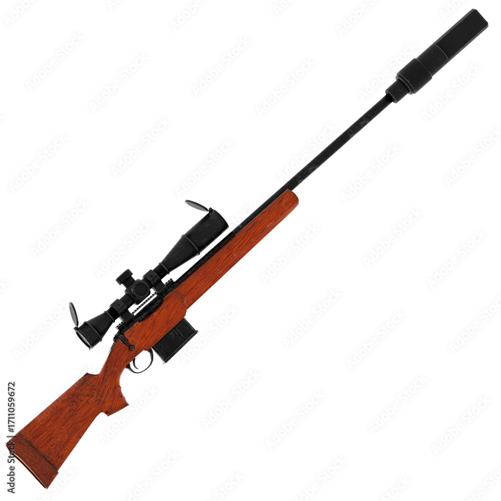 Fototapeta premium 3d render sniper rifle wooden stock with transparent background
