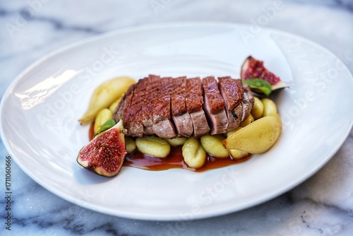 Roast duck breast with fruits