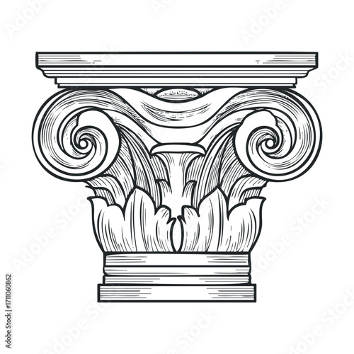 Classic architectural column capital design for historical themes. Vector hand drawn illustration

