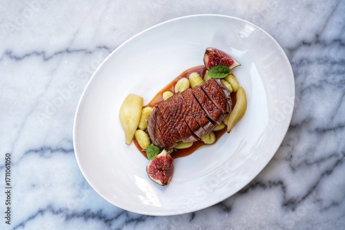 Roast duck breast with fruits