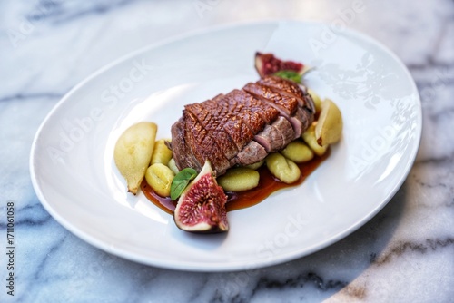 Roast duck breast with fruits