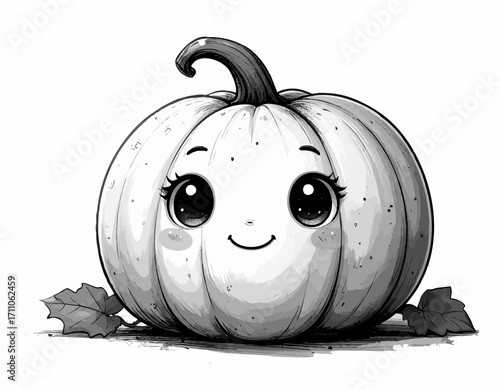 halloween pumpkin on white background, cute cartoon smiling, fall season