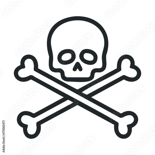 Skull and bones symbol representing danger and caution in design. Vector line illustration