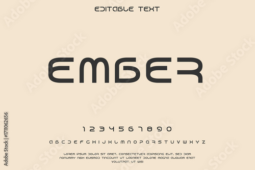 Modern rounded sans serif font alphabet and numbers on beige background
