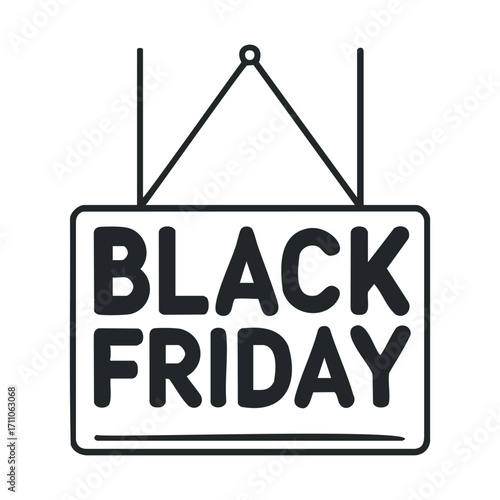 Black Friday sales sign shown in store to attract shoppers. Vector line illustration