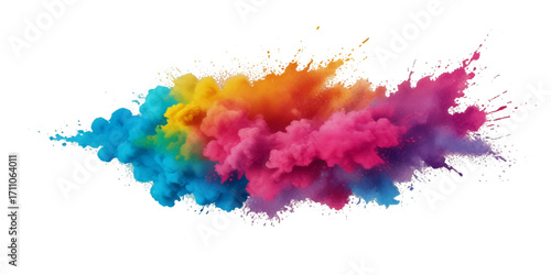 Vibrant Watercolor Splashes Create a Colorful Abstract Design. A dynamic abstract image showcasing colorful watercolor splashes radiating outwards against a clean white background.