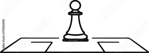Black bold outline with white background, Minimal single line drawing of chess board with one piece standing
