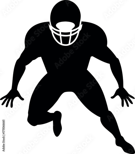 American Football Lineman Silhouette in Crouched Stance Vector Illustration