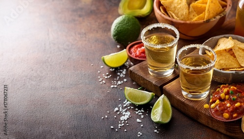 cinco de mayo party with margaritas tequila and snacks