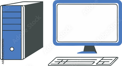 Desktop computer system with monitor keyboard and tower unit for digital tasks