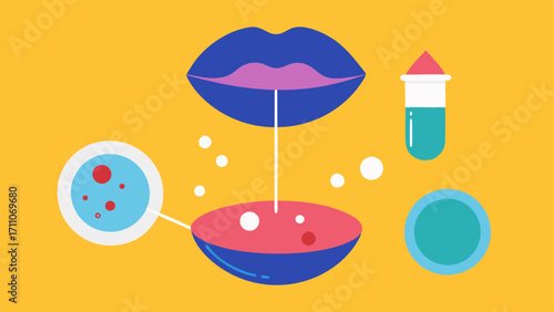 Exosome Extraction Process An artistic depiction of the extraction process where exosomes are stylized as tiny bubbles being transformed into lip products underlining the science
