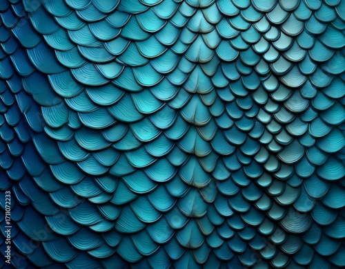 a close up details texture of a fish skin pattern in cyan color realistic wallpaper generated by ai