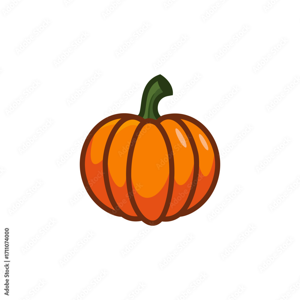 Obraz premium Cartoon pumpkin with a green stem on a white background.