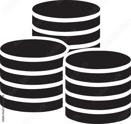 Financial concept vector. Three stacks of coins silhouette on white background.