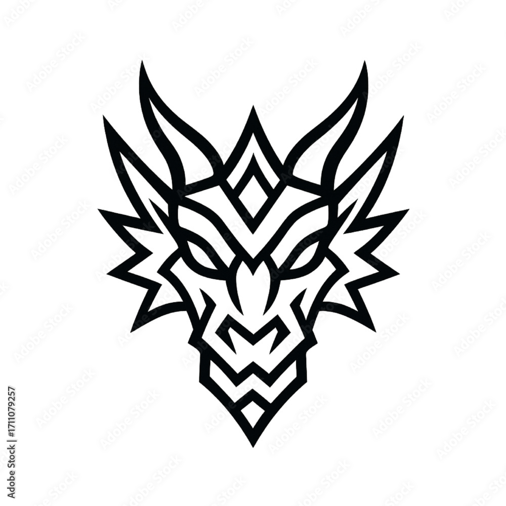 Obraz premium Dragon Head Icon – Tribal Minimalist Symbol of Myth and Power