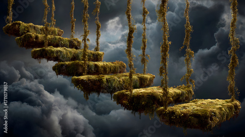 Wallpaper Mural Mossy Floating Platforms in Cloudy Sky Scene Torontodigital.ca