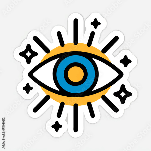 All Seeing Eye with Rays and Ornament Illustration

