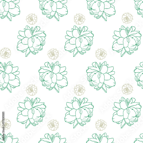 Vector Jasminum sambac or Arabian Jasmine flower seamless repeat pattern with white background patgen4 leaves and butterfly. Suitable for textile, wallpaper and gift wrap.