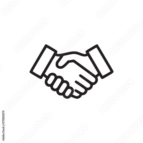 Vector art of a minimalist line drawing of a handshake, symbolizing agreement, partnership, and collaboration, ideal for business, teamwork, and dealmaking concepts, clean and professional