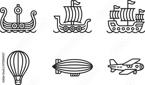 Viking Ships and Early Aviation A Collection of Vector Graphics for Historical and Adventure Themes