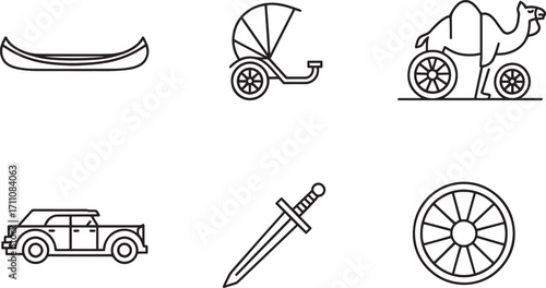 Simple Outline Vector of a Canoe Boat for Water Transportation and Recreational Activities on the Lake