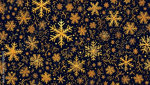 Golden Snowflake Pattern on Dark Blue Background