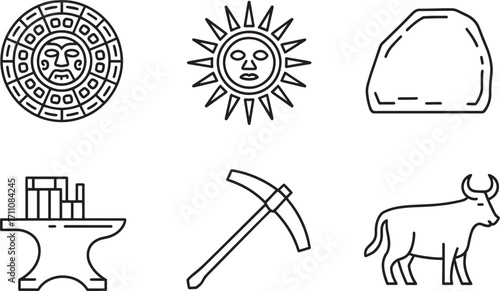 Aztec Calendar Stone Outline Icon A Symbolic Representation of Ancient Mesoamerican Timekeeping System