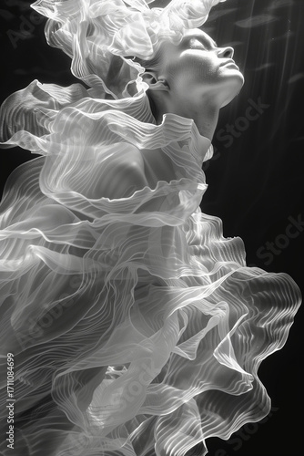 surreal material woman underwater