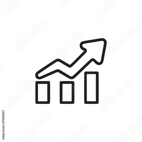 Vector art of minimalist line art illustration of a bar graph with an upward trending arrow, suitable for business, finance, or growthrelated designs, conveying progress and success