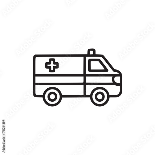 Vector art of ambulance icon this minimalist vector illustration depicts a vehicle used for emergency medical services, rendered in a clean, simple line drawing style, perfect for use in various desig