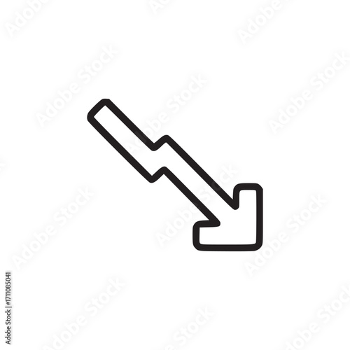 Vector art of downward arrow icon symbolizes decline, decrease, or negative trend represents financial loss, market downturn, or performance decrease suitable for business reports and presentations
