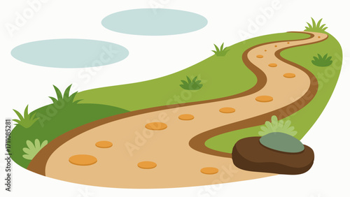 Footpath with Textures A winding footpath built from different natural materials like pebbles grass and wood inviting visitors to explore with touch while appreciating the