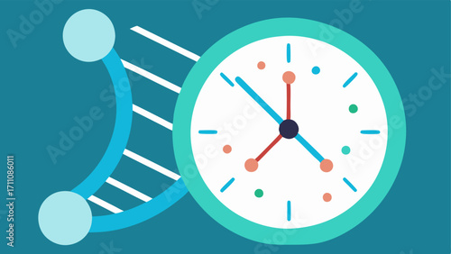 Clock with DNA Hands A futuristic clock where the hour and minute hands are shaped like DNA strands symbolizing the technologys ability to ‘turn back time on aging.