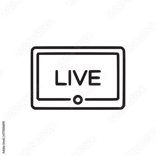 Vector art of live stream icon minimalist line art illustration of a screen displaying the word live, perfect for representing online broadcasts, realtime events, and digital media