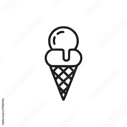 Vector art of ice cream icon a minimalist line art illustration of an ice cream cone with two scoops, perfect for representing desserts, sweets, summer treats, and foodrelated designs