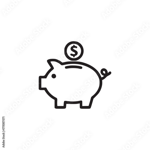 Vector art of piggy bank with coin this image represents savings, finance, and investment it is a simple, clean line drawing that is perfect for use in a variety of projects