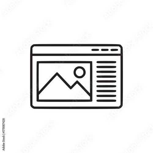Illustration of a website page with an image and text perfect for web design, graphic design, and user interface projects use this icon to represent online content