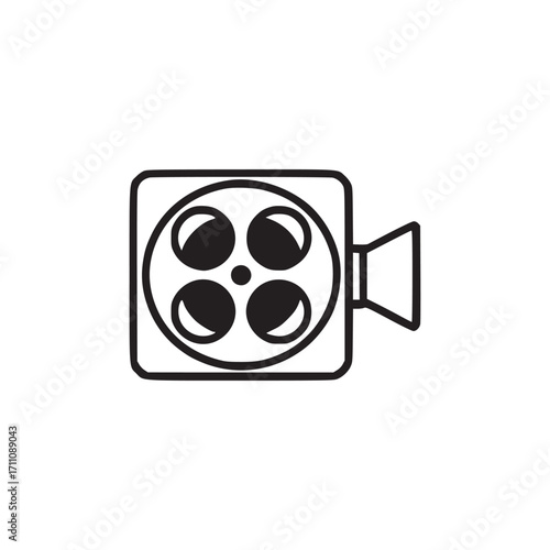 Illustration of a camera, depicting a classic movie camera with a film reel, ideal for representing cinema, filmmaking, or video production in a minimalist style