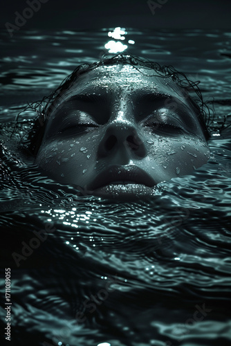 Female face emerging from the ocean