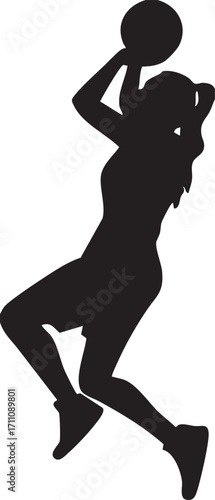 Woman Basketball Player Silhouette & Outline | Female Athlete Vector