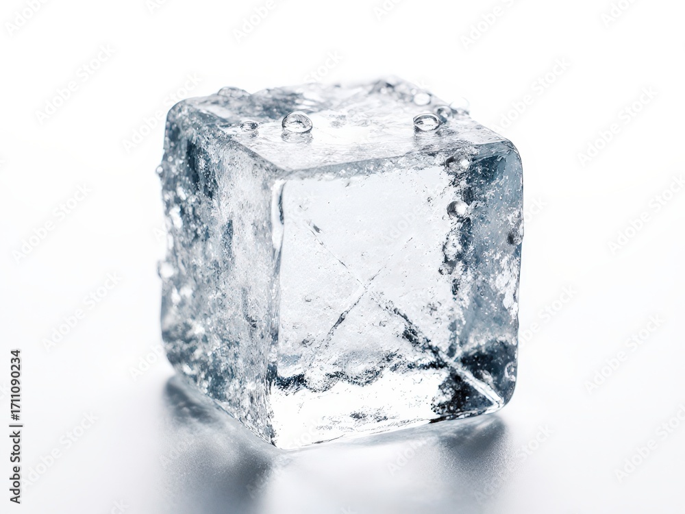 Fototapeta premium Single clear ice cube on white