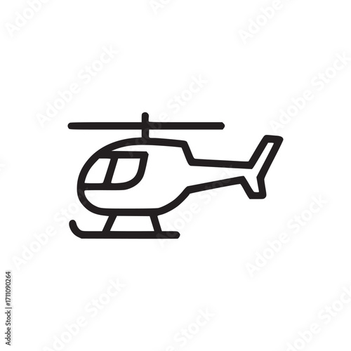 Vector art of a simple line art illustration of a helicopter in flight, the design is minimalist and modern, suitable for use as an icon or graphic element