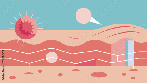 Collagen Fiber Repair A zoomedin view of damaged collagen fibers with representations of new collagen being synthesized and repairing the damaged fibers.