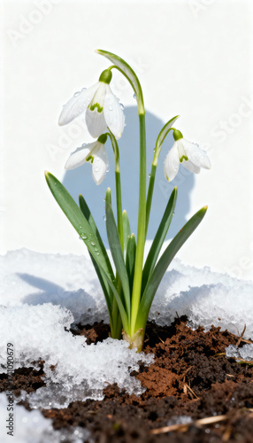 Wallpaper Mural Snowdrops blooming through melting snow on soil during early spring, symbolizing renewal and hope Torontodigital.ca