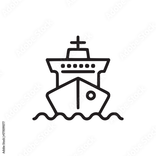 Vector art of ship icon a sleek black line drawing of a cargo ship, ideal for maritime themes, transportation designs, or logistics promotions clean, modern, and versatile