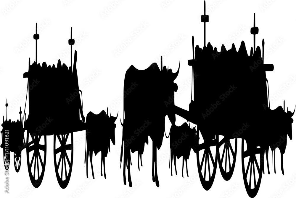 Romeria de El Rocio Ox Cart Silhouette Romeria de El Rocio Pilgrimage Ox drawn cart in solid brown with a simple cross on top
