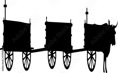 Romeria de El Rocio Ox Cart Silhouette Romeria de El Rocio Pilgrimage Ox drawn cart in solid brown with a simple cross on top
